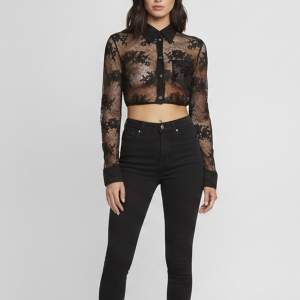 Pre Owned Prada Black Floral Lace Sheer Buttoned Crop Top S