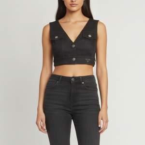 Pre Owned Prada Vintage Black Denim Sleeveless V-Neck Crop Top S