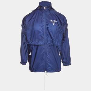 Pre Owned Prada Blue Re Nylon Hooded Zip Up Windbreaker Jacket XS