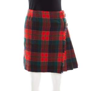 Prada Multicolor Tartan Plaid Pleated Wrap mini Skirt S