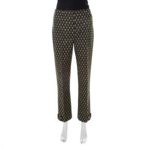 Prada Green Geometric Pattern Silk Embellished Hem Detail Trousers M 