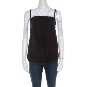 Prada Black Crepe Draped Front Detail Top S  