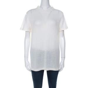 Prada Off White Ribbed Cashmere Knit High Collar Sweater Top M