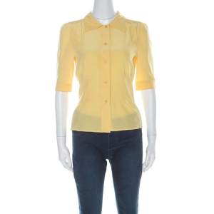 Prada Yellow Silk Button Down Short Sleeve Shirt M