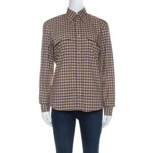 Prada Purple and Yellow Checked Cotton Button Front Shirt S