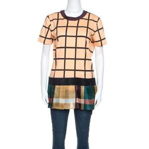 Prada Multicolor Printed Cotton Silk Peplum Detail Tunic Top L