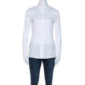 Prada White Stretch Cotton Blend Button Front Fitted Shirt S
