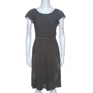 Prada Black and White Crepe Illusion Stripe Butterfly Sleeve Dress M