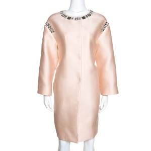 Prada Champagne Satin Embellished Detail Lightweight Coat M