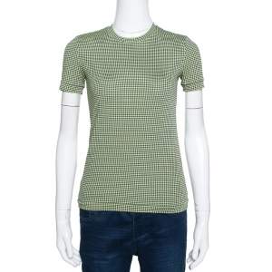 Prada Green & Black Textured Knit Short Sleeve Top S
