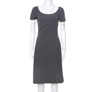 Prada Grey Wool Short Sleeve Sheath Dress S