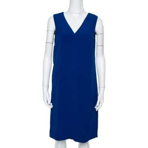 Prada Royal Blue Crepe Sleeveless Shift Dress S
