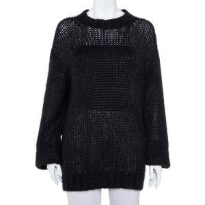 Prada Black Wool Oversized Crewneck Sweater M