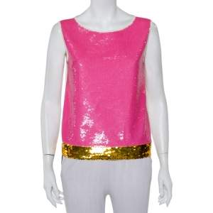 Prada Cream Knit Sequin Embellished Sleeveless Top M
