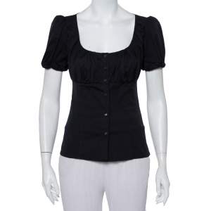 Prada Black Cotton Draped Scoop Neck Button Front Shirt S