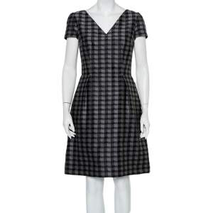 Prada Grey Checked Wool & Silk Blend A Line Dress M