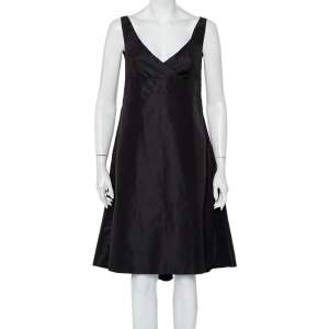 Prada Black Synthetic Sleeveless Faux Wrap Midi Dress L