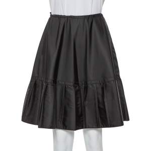Prada Black Synthetic Pleated Detail Mini Skirt S