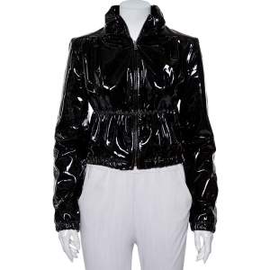 Prada Black Patent Leather Zip Front Jacket M