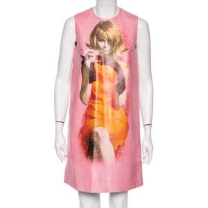 Prada Pink printed Faux Leather Sleeveless Shift Dress S