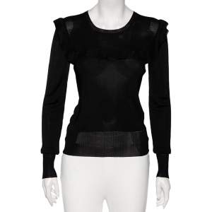 Prada Black Jersey Knit Ruffled Detail Long Sleeve Top M