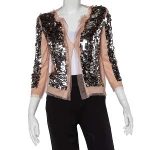 Prada Light Pink Cashmere & Silk Sequin Embellished Cardigan M
