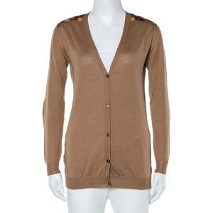 Prada Camel Brown Wool Contrast Detail Button Front Cardigan S