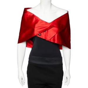 Prada Red Silk Pleated Buttoned Capelet (One Size)