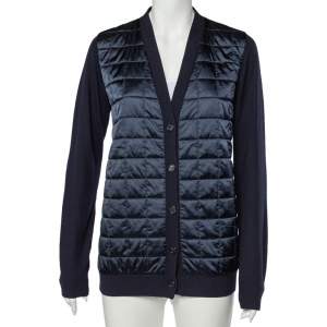 Prada Navy Blue Wool And Quilted Synthetic Button Front Jacket L