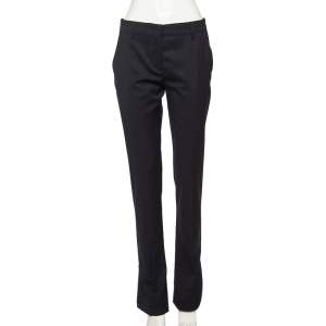 Prada Navy Blue Wool Button Hem Detail Flared Leg Pants M