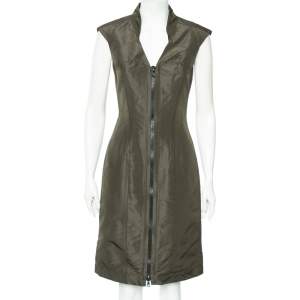 Prada Dark Green Synthetic Sleeveless Sheath Dress S