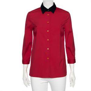 Prada Fuchsia Pink Cotton Contrast Collar Detailed Button Front Shirt S