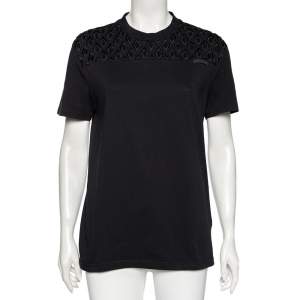 Prada Black Cotton Embroidered Detail Short Sleeve T-Shirt L