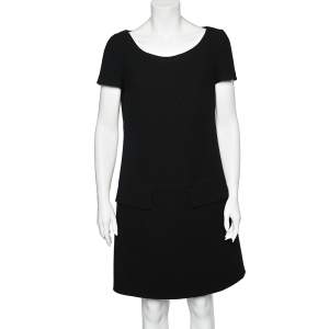 Prada Black Wool Drop Waist Detail Shift Dress M