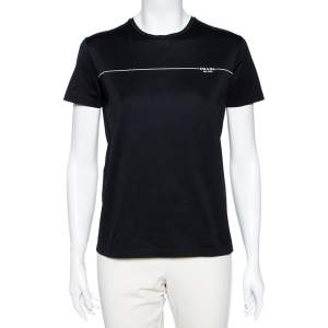 Prada Black Logo Printed Cotton Short Sleeve T-Shirt S