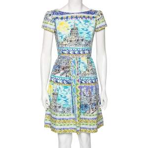 Prada Multicolored Printed Cotton Gathered Short Dress S 