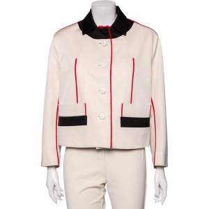 Prada Cream Wool & Silk Contrast Trim Detailed Jacket M
