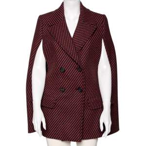 Prada Red & Black Pattered Wool Double Breasted Cape Coat M