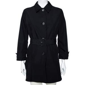 Prada Black Gabardine Flared Hem Detail Trench Coat XS