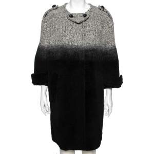 Prada Monochrome Ombre Effect Wool & Leather Detailed Oversized Coat S