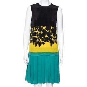Prada Multicolor Printed Silk Pleated Detail Shift Dress S