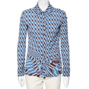 Prada Blue Argyle Print Long Sleeve Shirt M