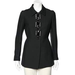 Prada Black Wool & Silk Embellished Detail Button Front Jacket M