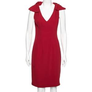 Prada Red Crepe Bow Detailed Sleeveless Dress M