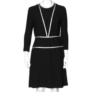 Prada Black Crepe Contrast Trim Detail Midi Dress M