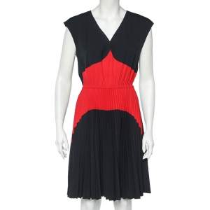 Prada Black & Red Crepe Elasticized Waist Plisse Midi Dress M