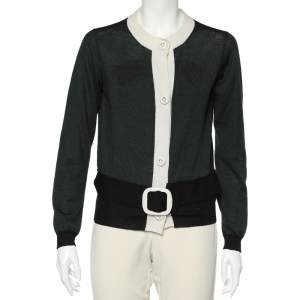 Prada Color Block Wool & Silk Knit Button Front Cardigan L