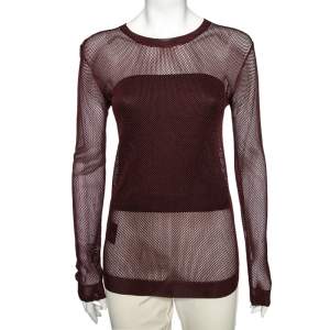 Prada Burgundy Open Knit Long Sleeve Top M