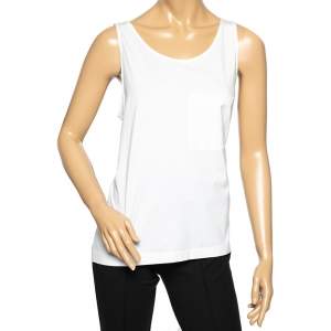 Prada White Cotton Pocket Detail Sleeveless Oversized Top S 