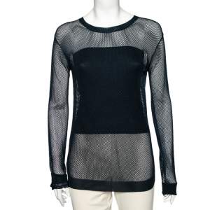 Prada Blue Mesh Knit Long Sleeve T-Shirt M